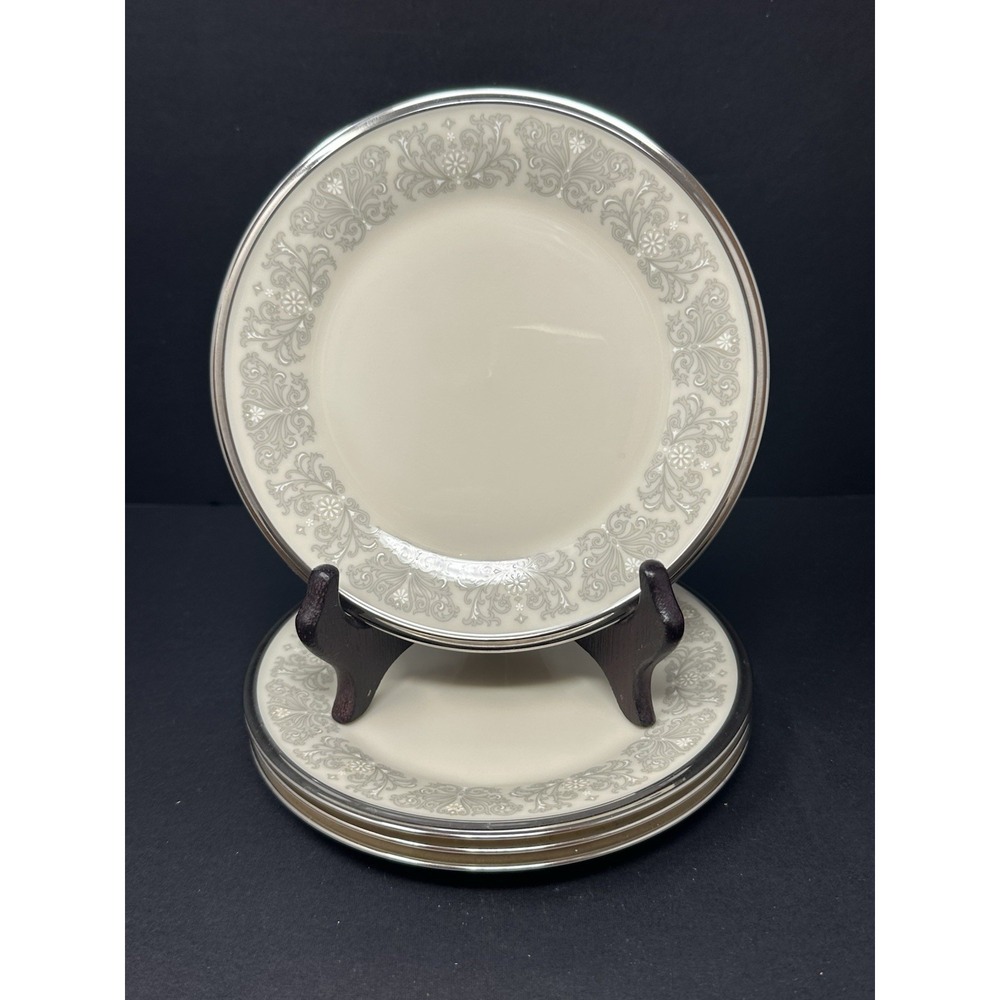 4 Lenox Snow Lily Bread & Butter Plates  6-3/8" with Platinum Trim A1